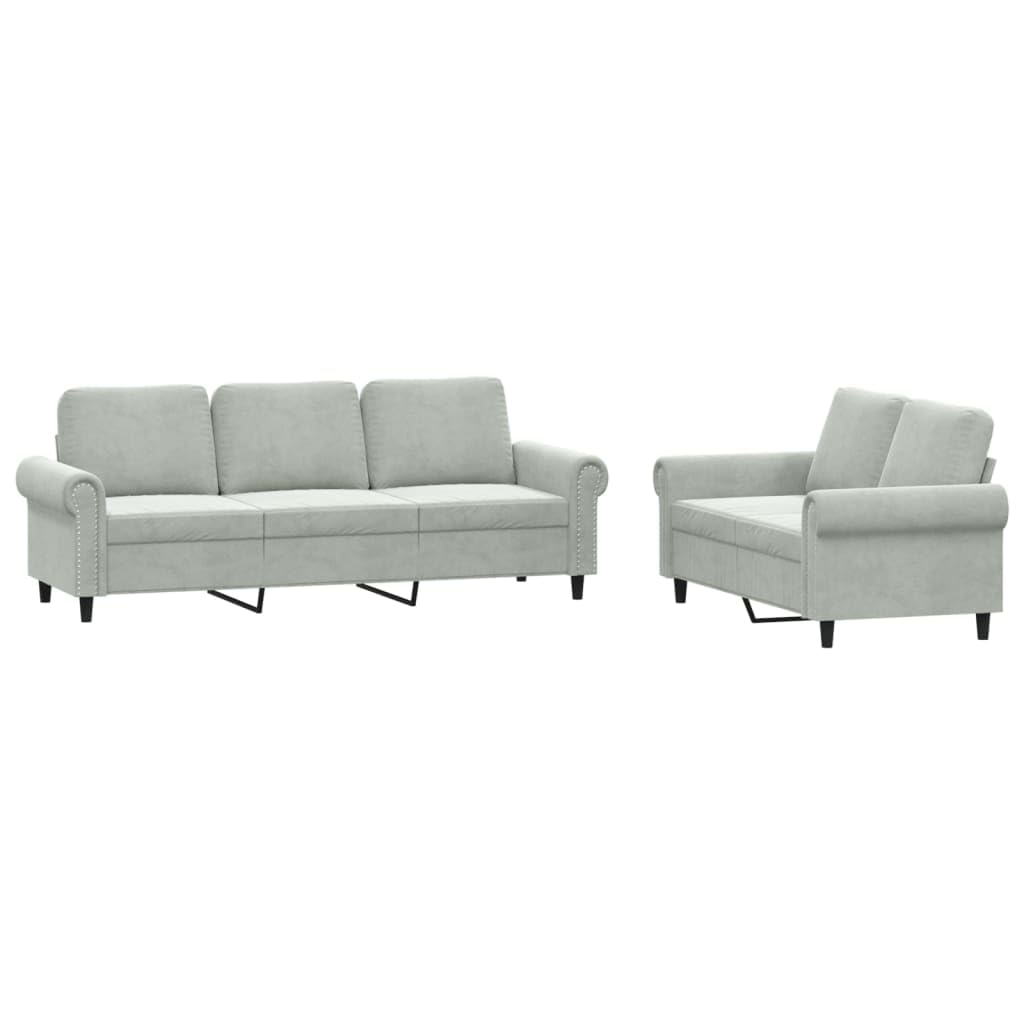 Light Gray Velvet 2 Piece Sofa Set X239823