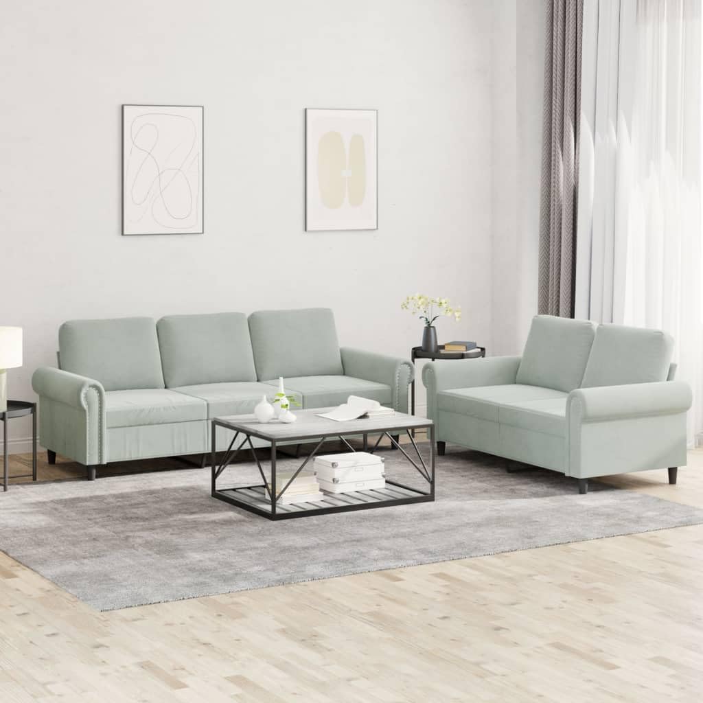 Light Gray Velvet 2 Piece Sofa Set X239823