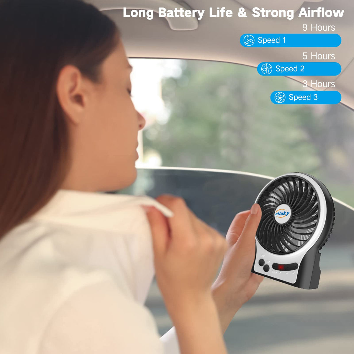 4.9-Inch Mini Desk Fan, 3 Speeds, Rechargeable USB Powered with LED Light, Black W49627