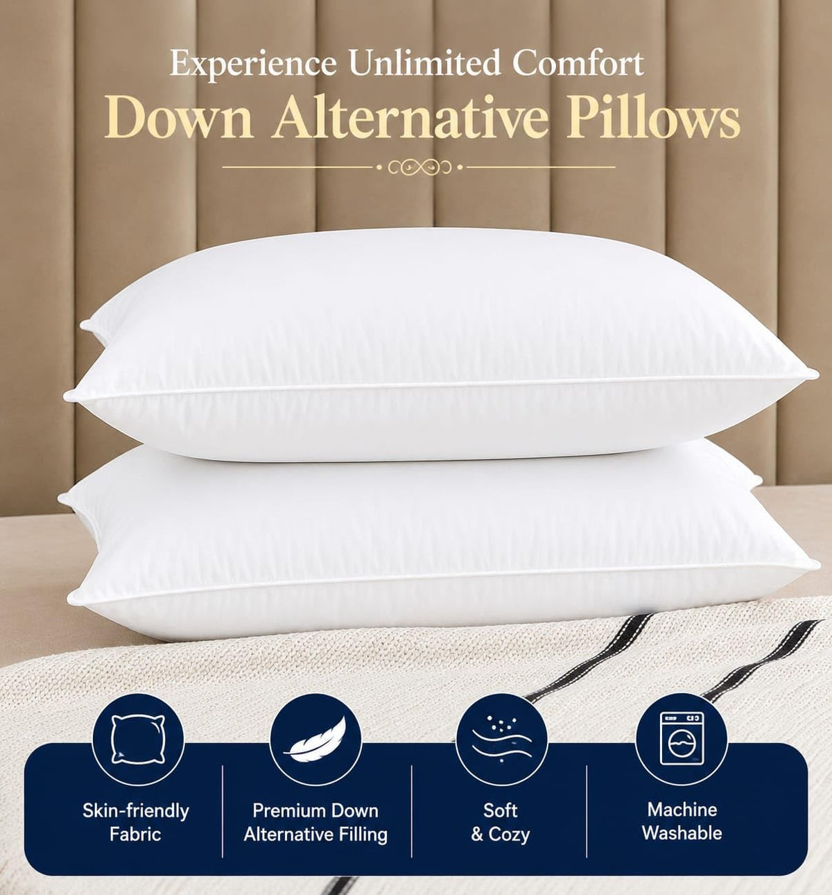 King Size White Microfiber Bed Pillows Set of 2 B933500