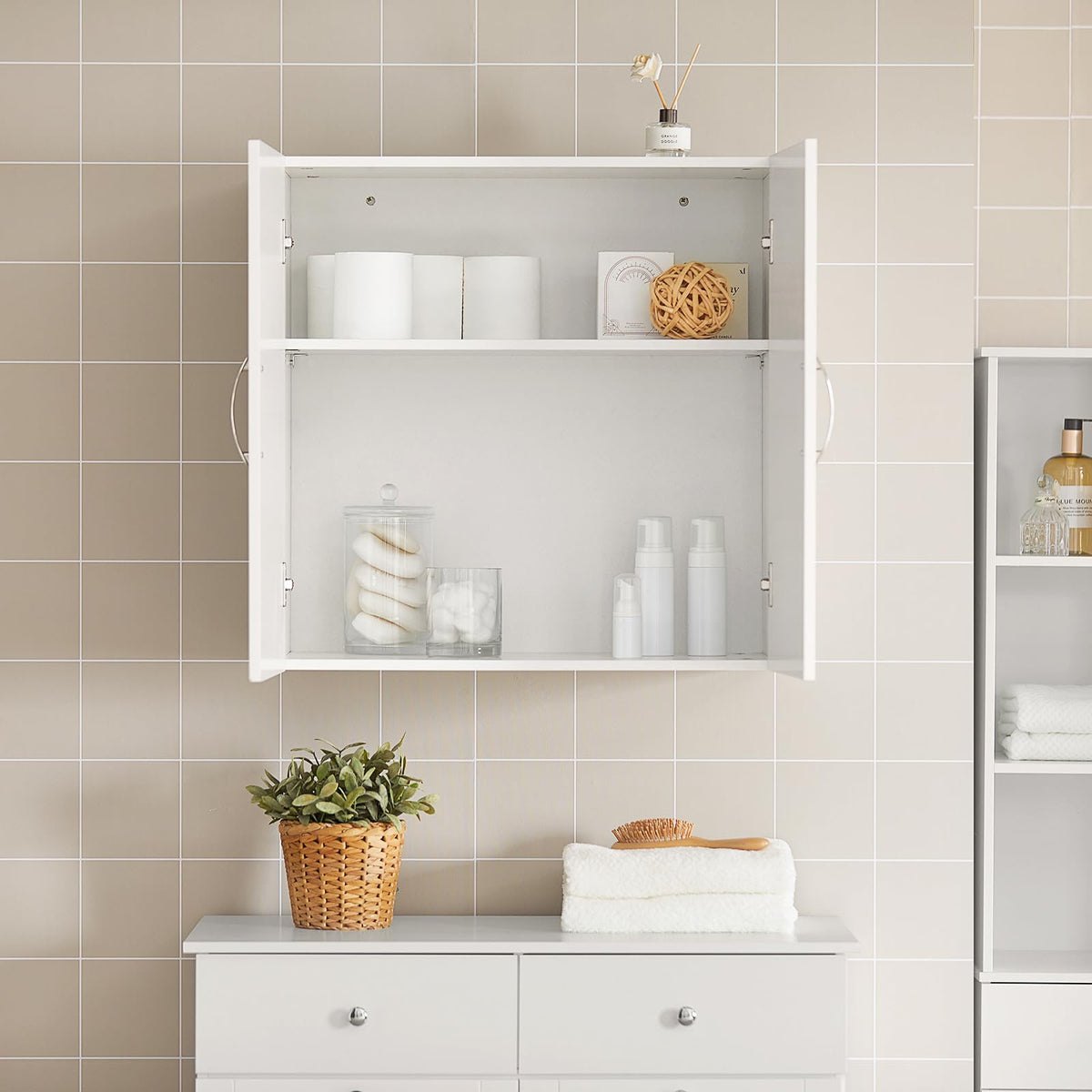 White Wall Storage Cabinet with Adjustable Shelf S494128
