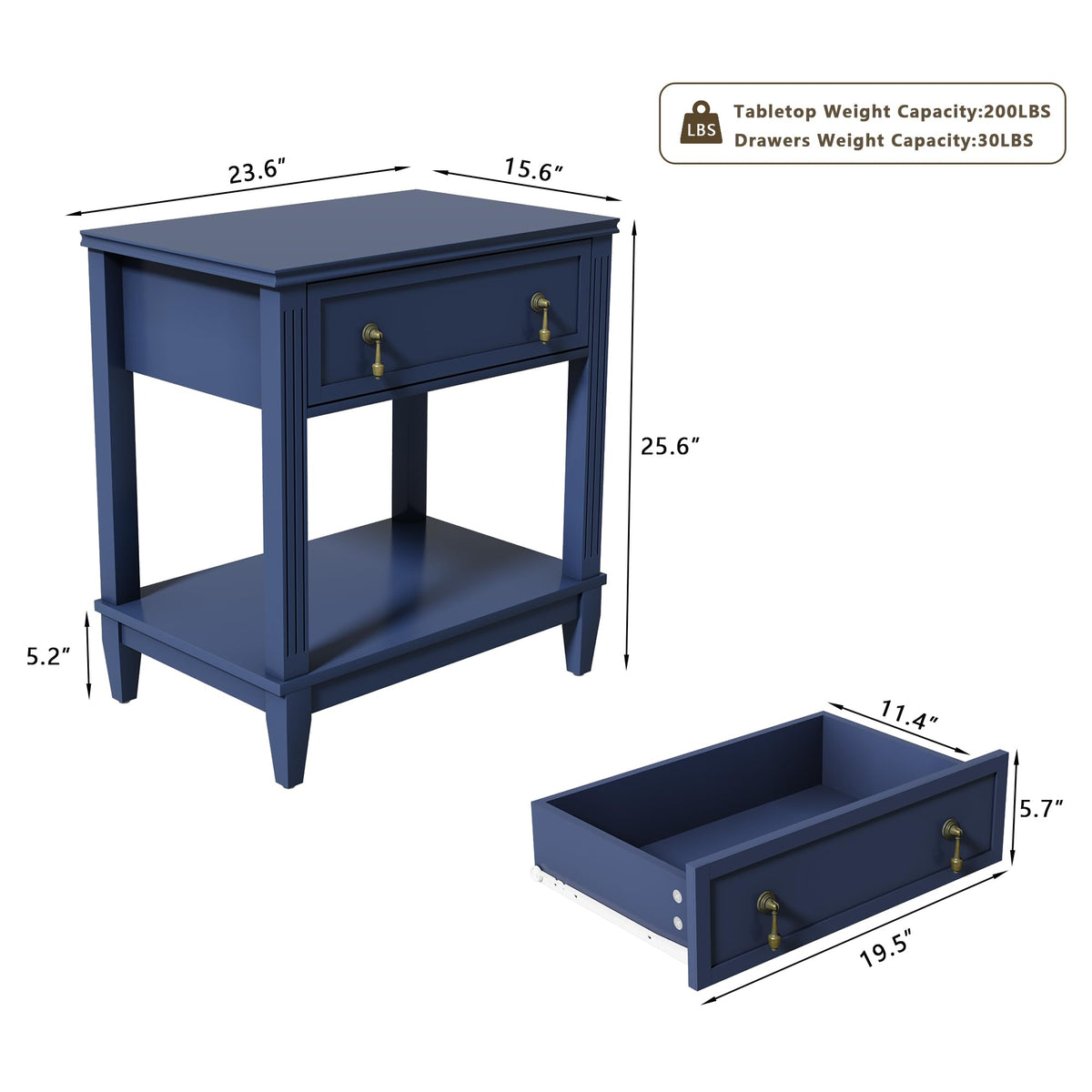 24 Inch Nightstand with Drawer and Open Shelf E350