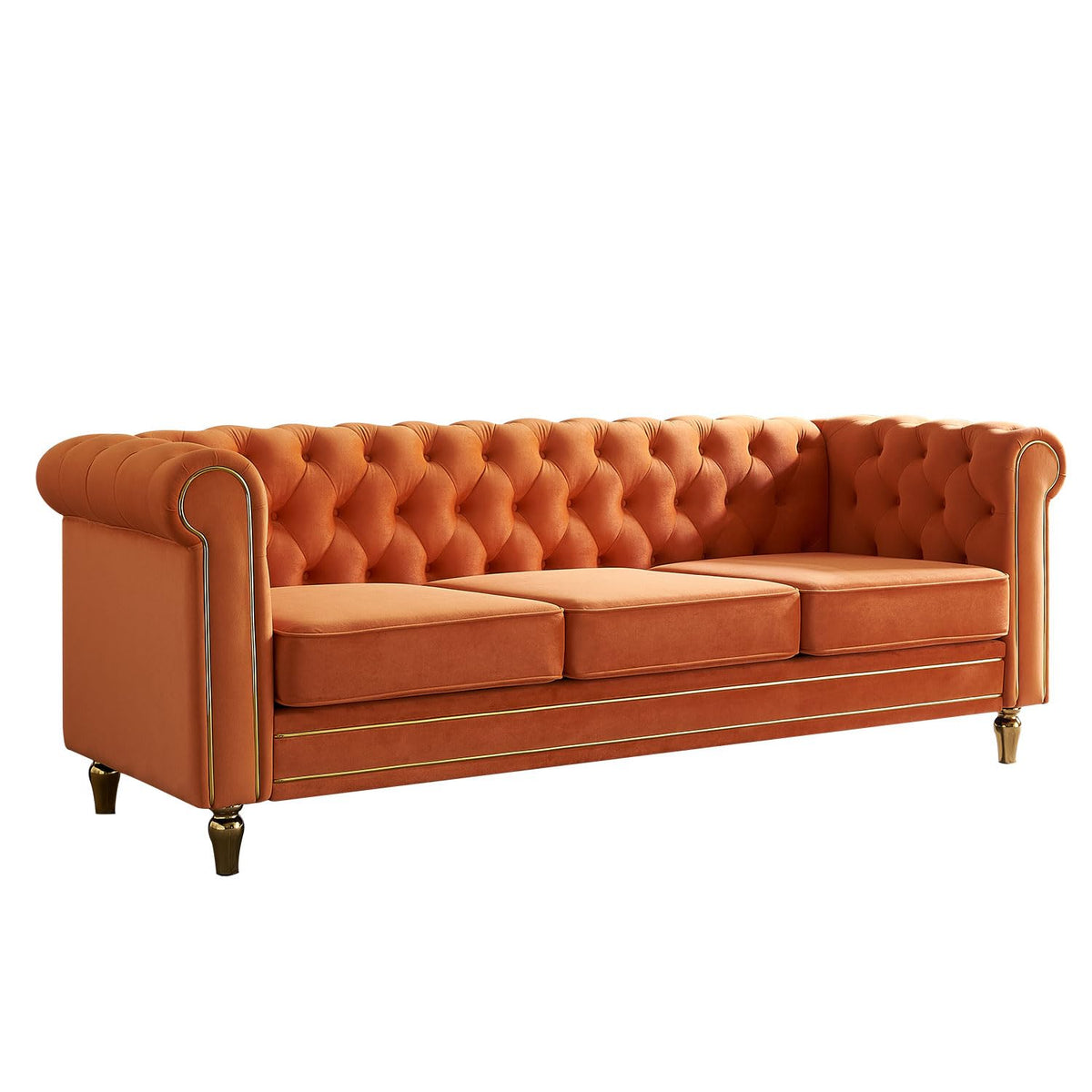 Orange Velvet 3 Seater Chesterfield Sofa I3179