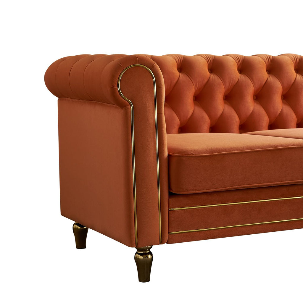 Orange Velvet 3 Seater Chesterfield Sofa I3179