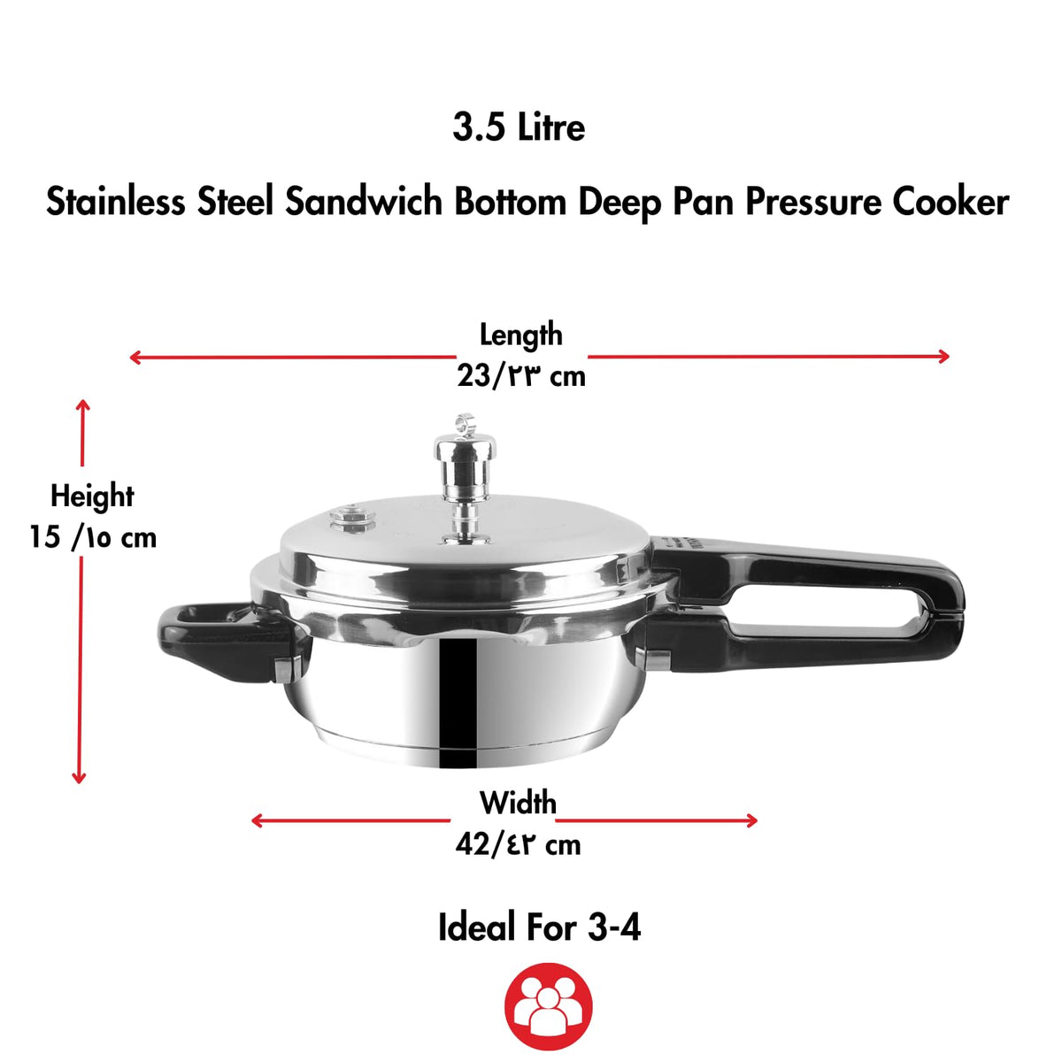 Stainless Steel 3 Litres Pressure Pan with Lid L956