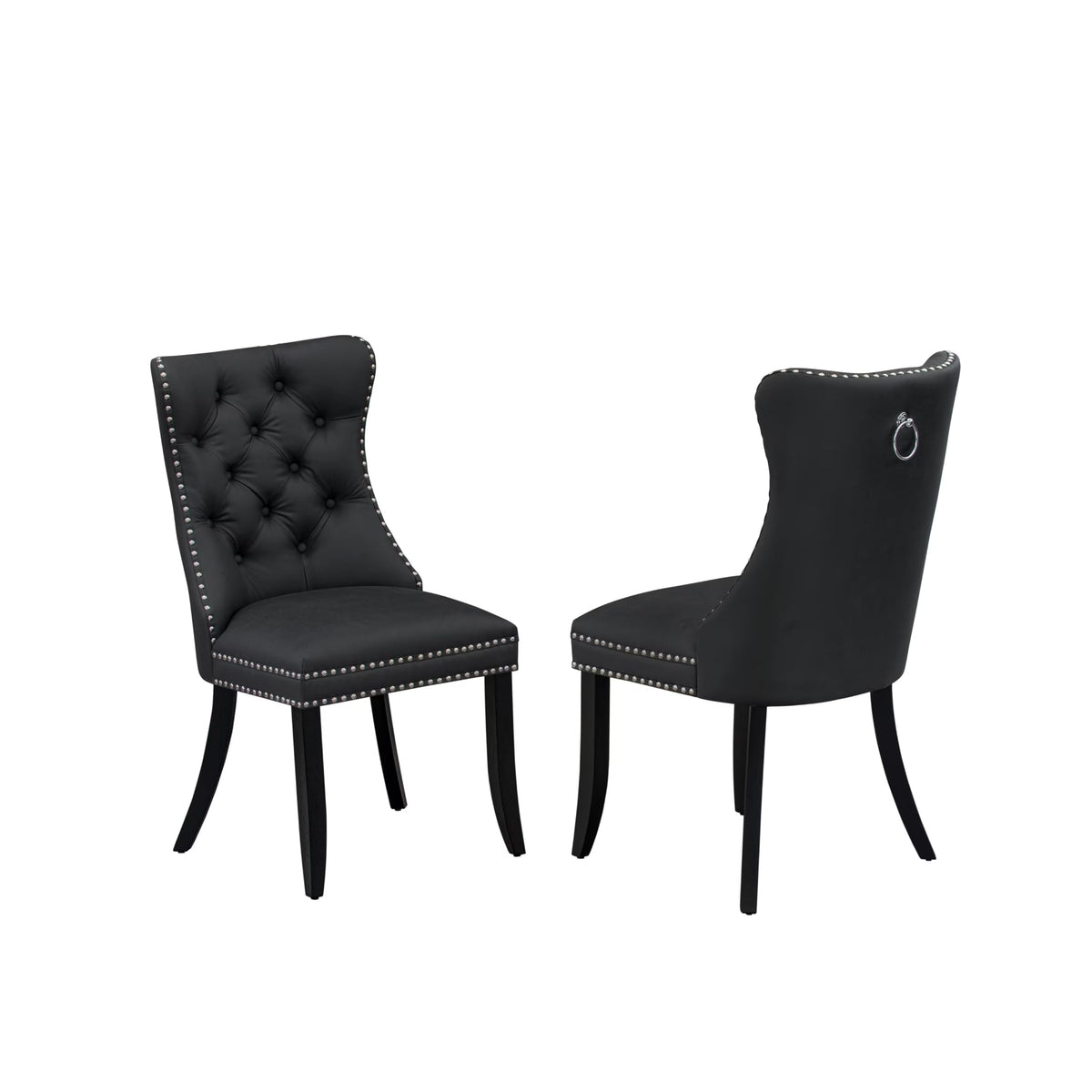 Button Tufted Dark Gray Polyester Fabric Upholstered Dining Chairs, Set of 2 Q58147