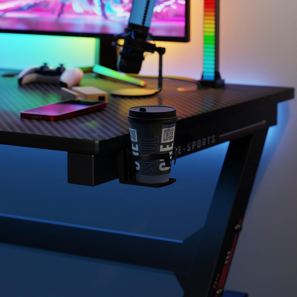 47 Inch Carbon Fiber Gaming Desk with Cup Holder and Headphone Hook X358878