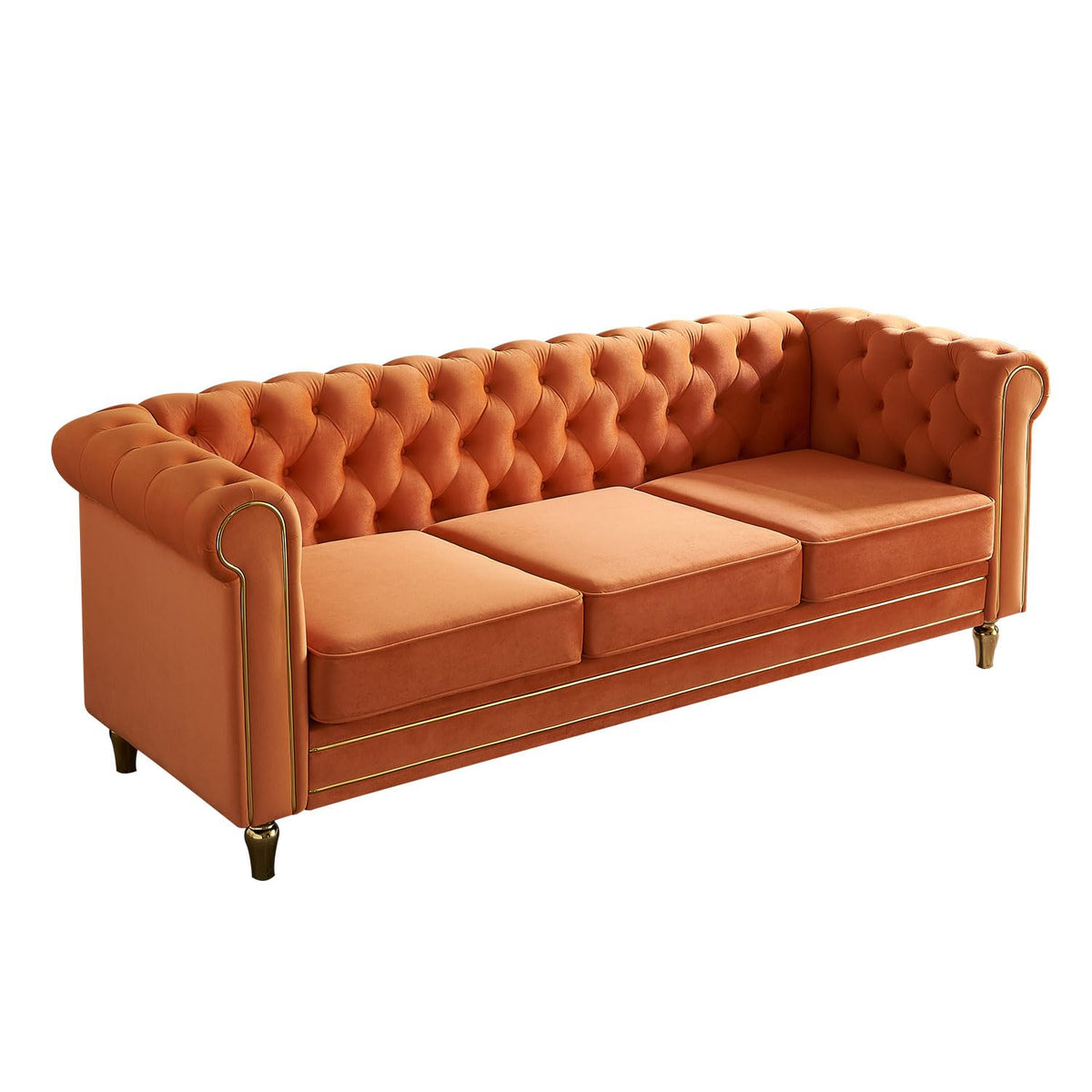 Orange Velvet 3 Seater Chesterfield Sofa I3179