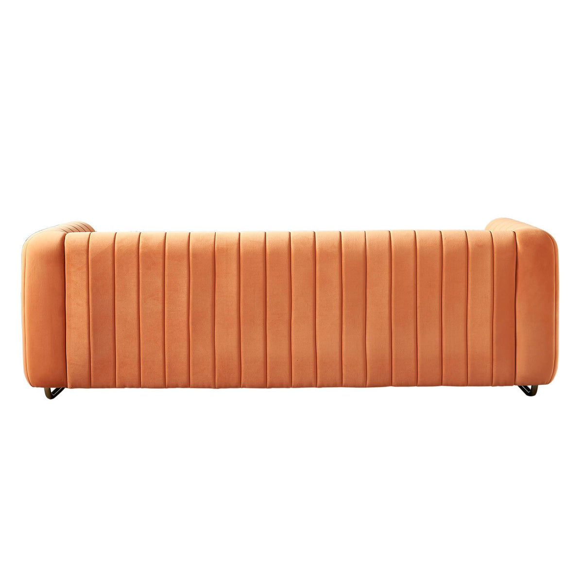 Velvet Sofa Couch, 3-Seater with Channel-Tufted Seats and Gold Steel Legs, Orange H928915