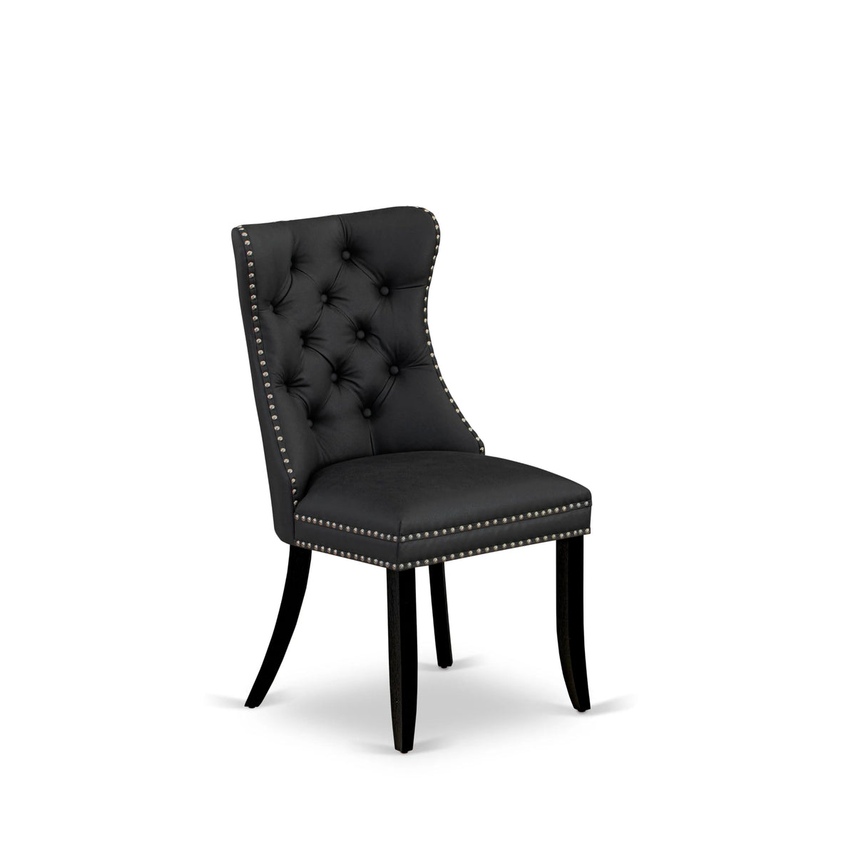 Button Tufted Dark Gray Polyester Fabric Upholstered Dining Chairs, Set of 2 Q58147