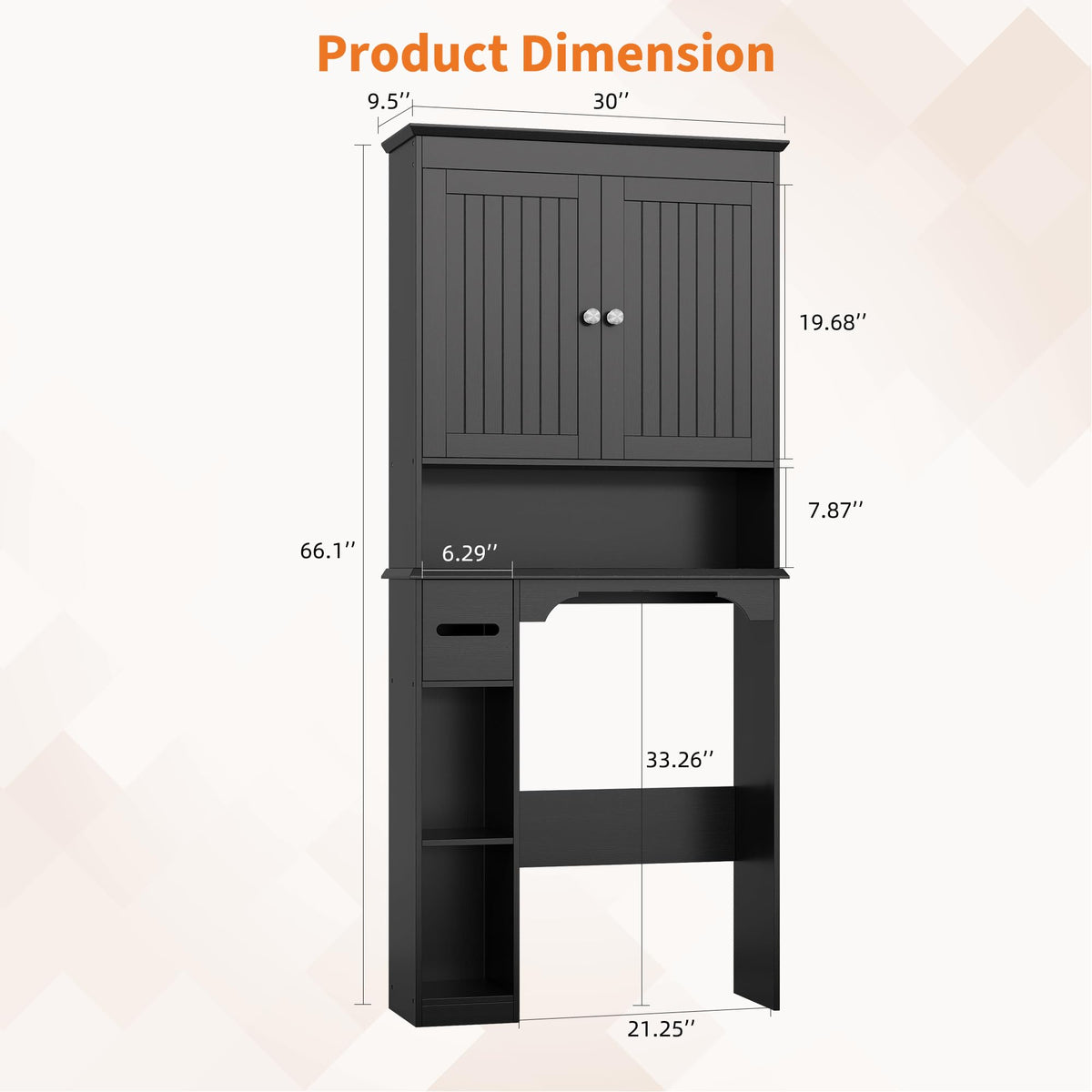 30" Over Toilet Storage Cabinet with Toilet Paper Box, Black G3287