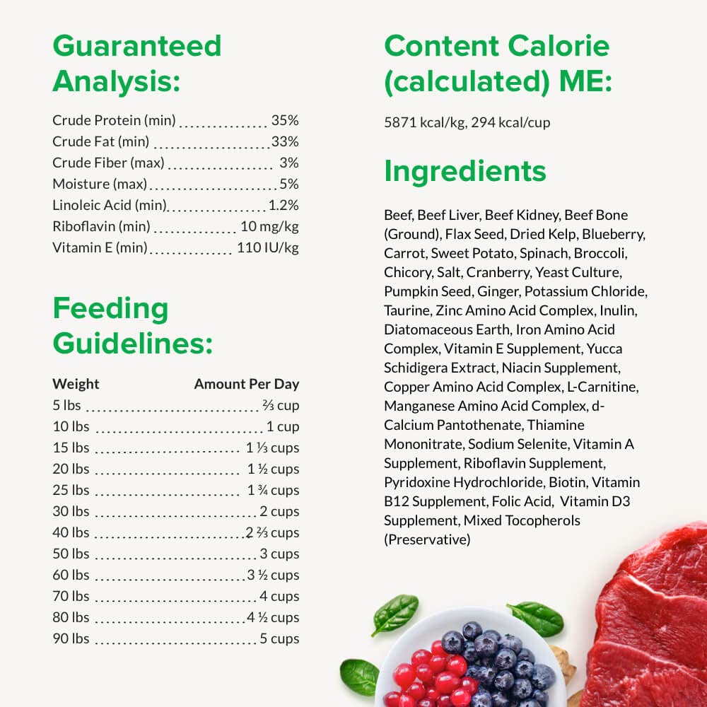 Freeze Dried Raw Dog Food with Antioxidants Prebiotics and Amino Acids, 1 Pound Beef Q1386