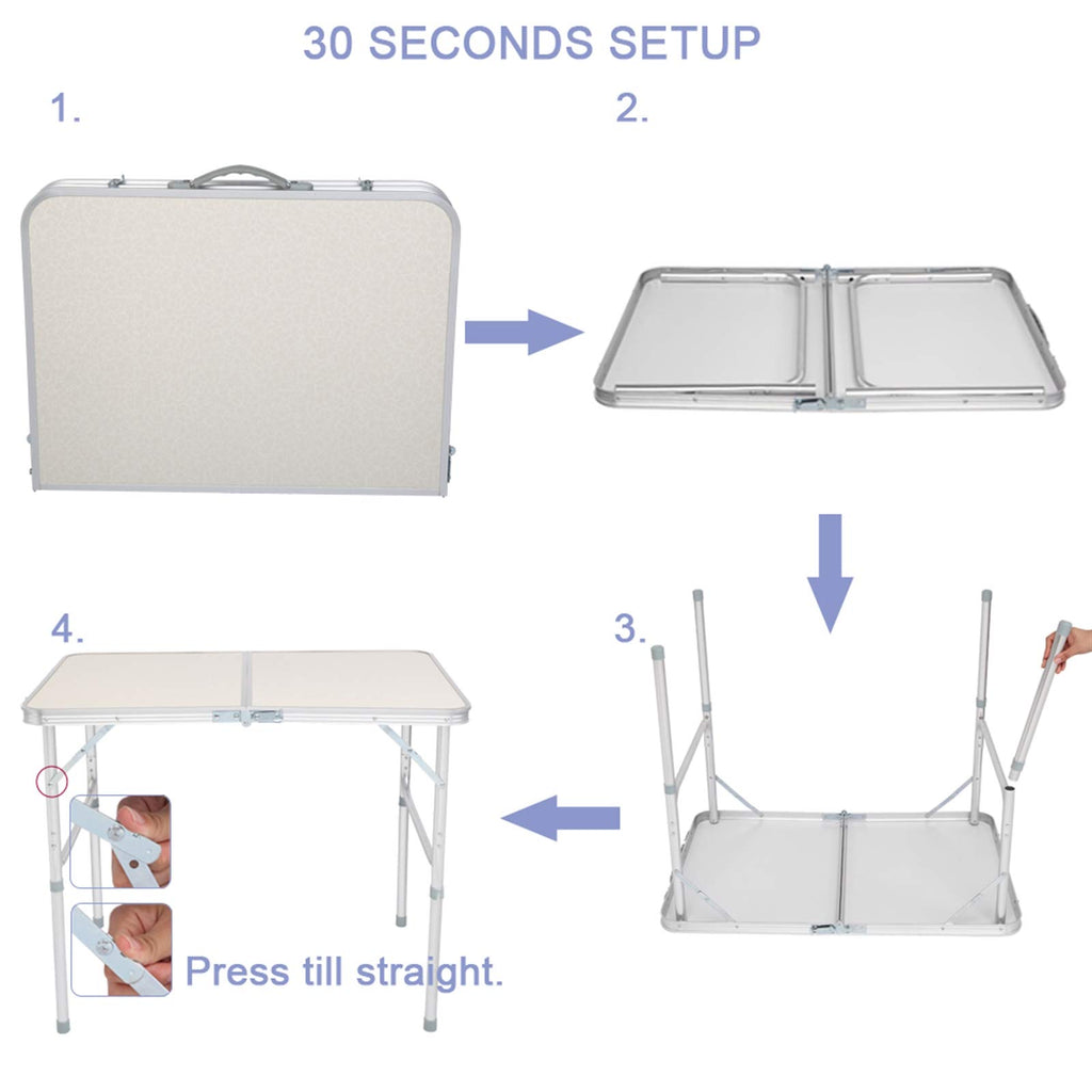 Folding Picnic Table 3FT Portable Camping Table White I8001