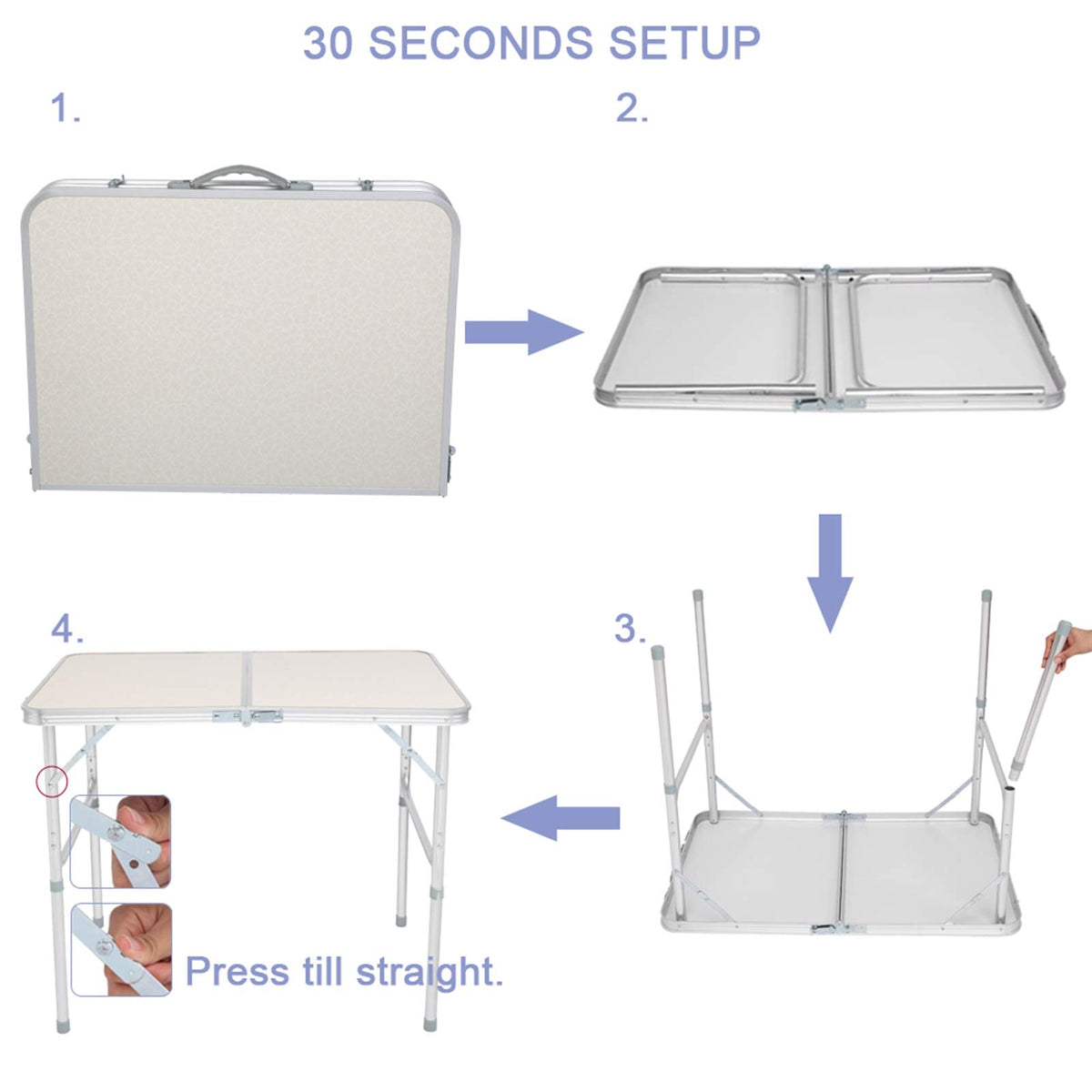 Folding Picnic Table 3FT Portable Camping Table White I8001