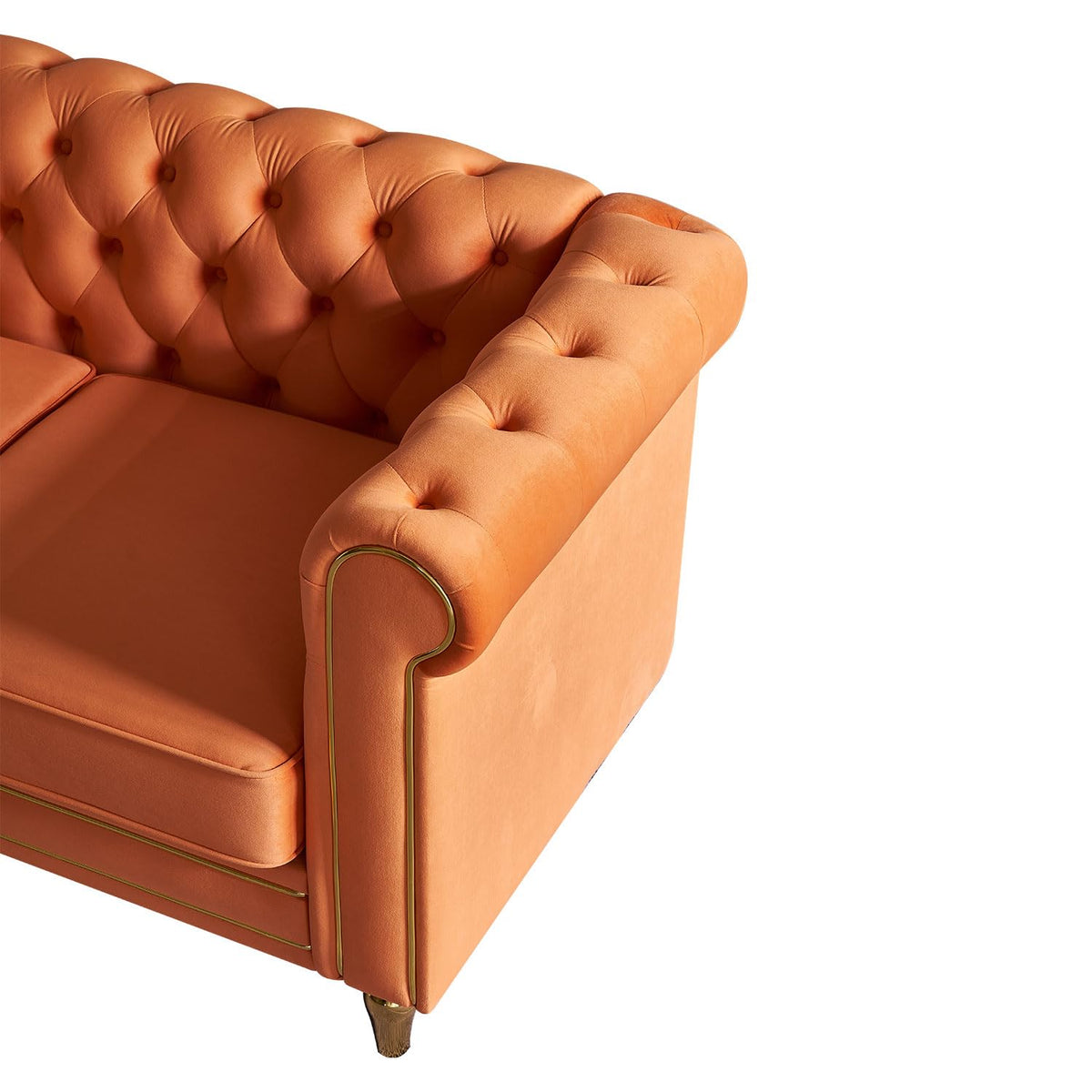 Orange Velvet 3 Seater Chesterfield Sofa I3179
