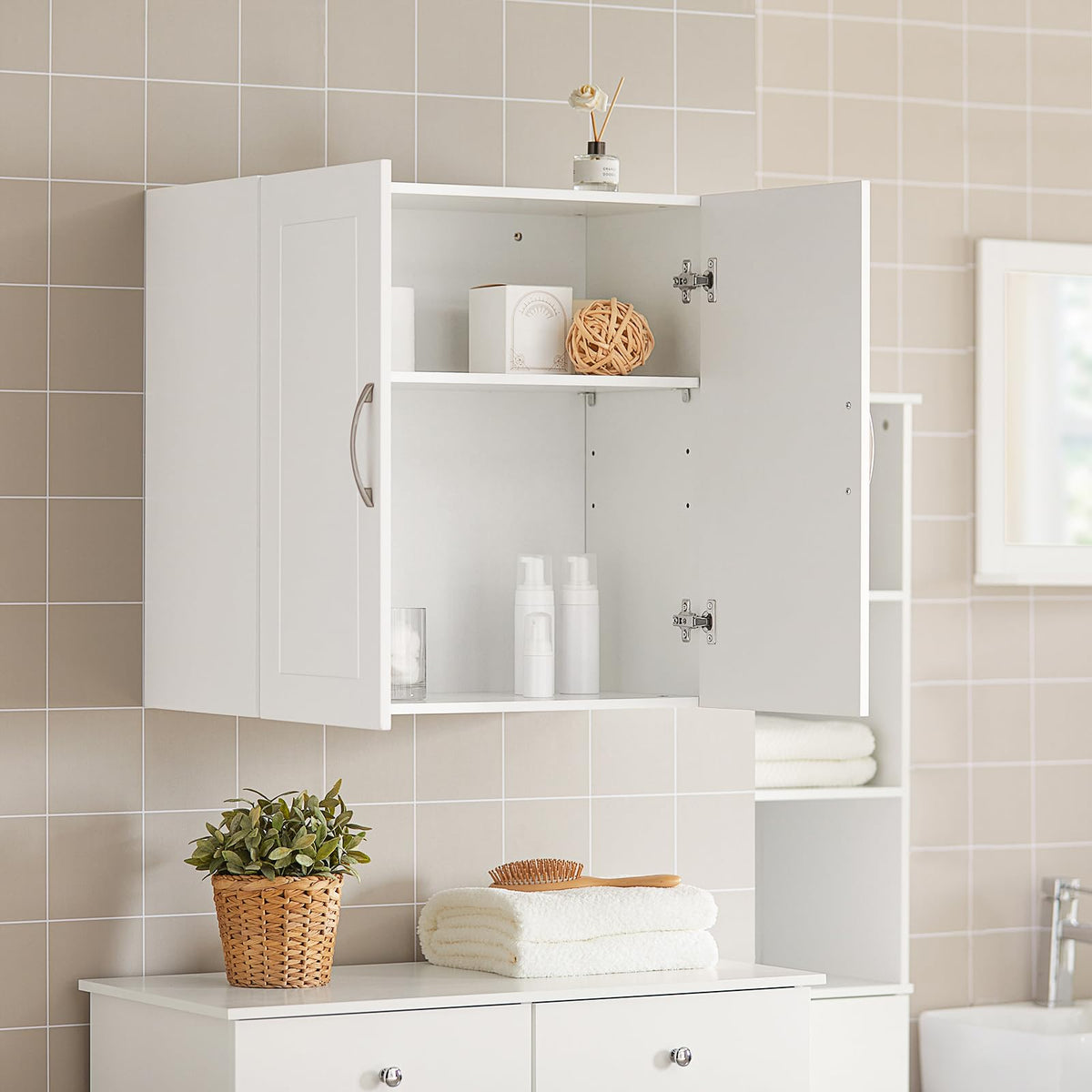 White Wall Storage Cabinet with Adjustable Shelf S494128