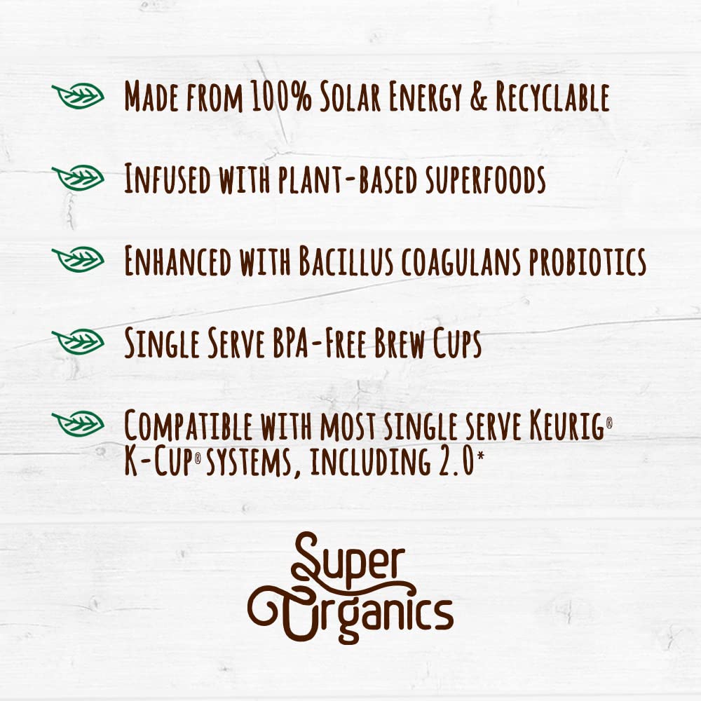 Organic Dark Roast Coffee K Cups with Superfoods and Probiotics, 10ct Single Serve Cups B304