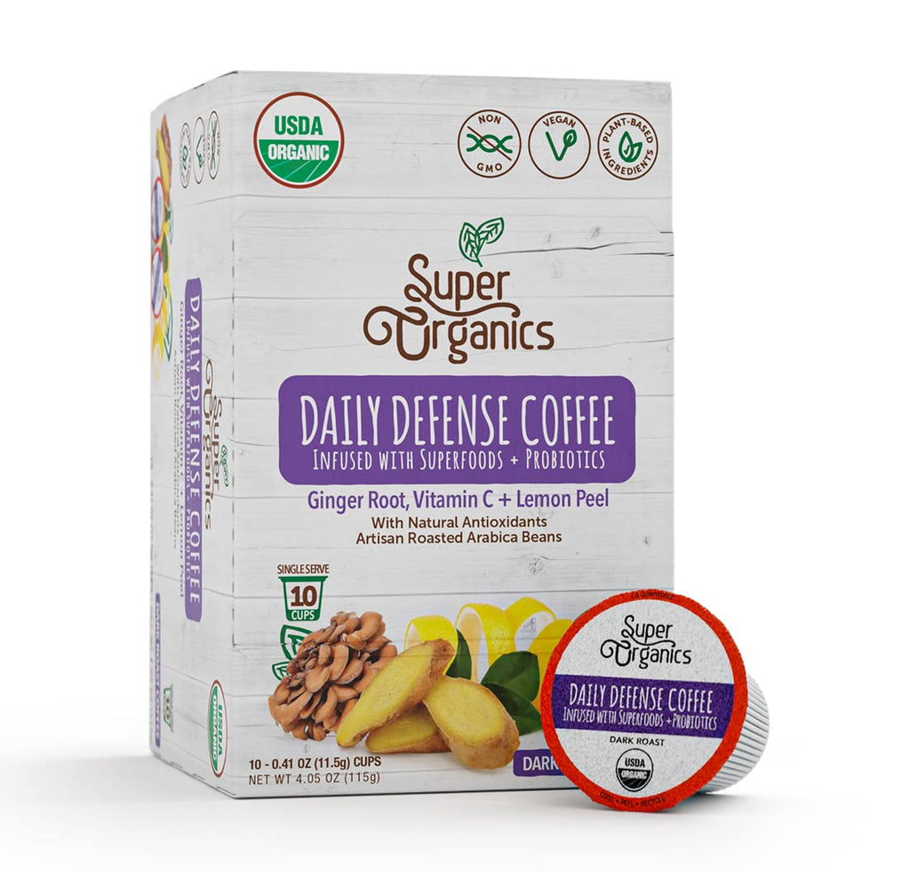 Organic Dark Roast Coffee K Cups with Superfoods and Probiotics, 10ct Single Serve Cups B304