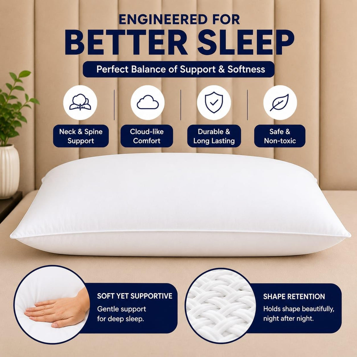 King Size White Microfiber Bed Pillows Set of 2 B933500