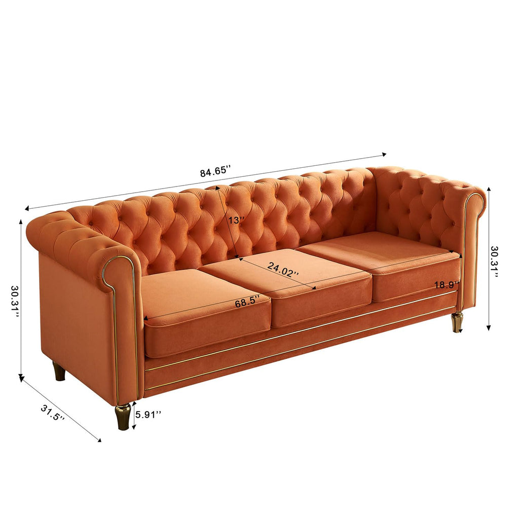 Orange Velvet 3 Seater Chesterfield Sofa I3179