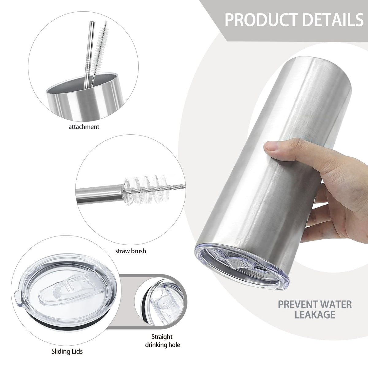 16 Pack 20oz Stainless Steel Insulated Tumblers with Lid and Straw J826