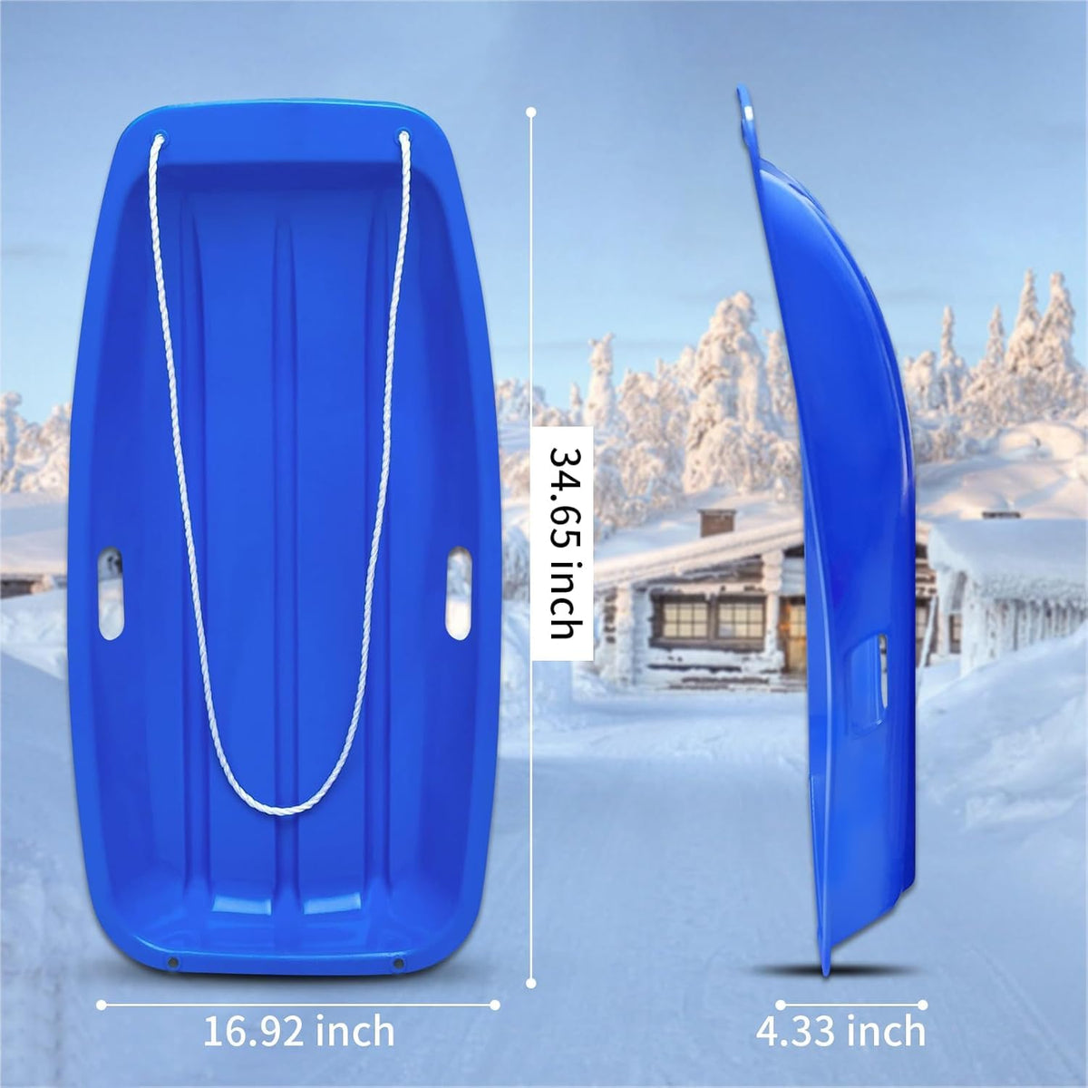 35 inch Plastic Snow Sled with Leash and 2 Handles A53093