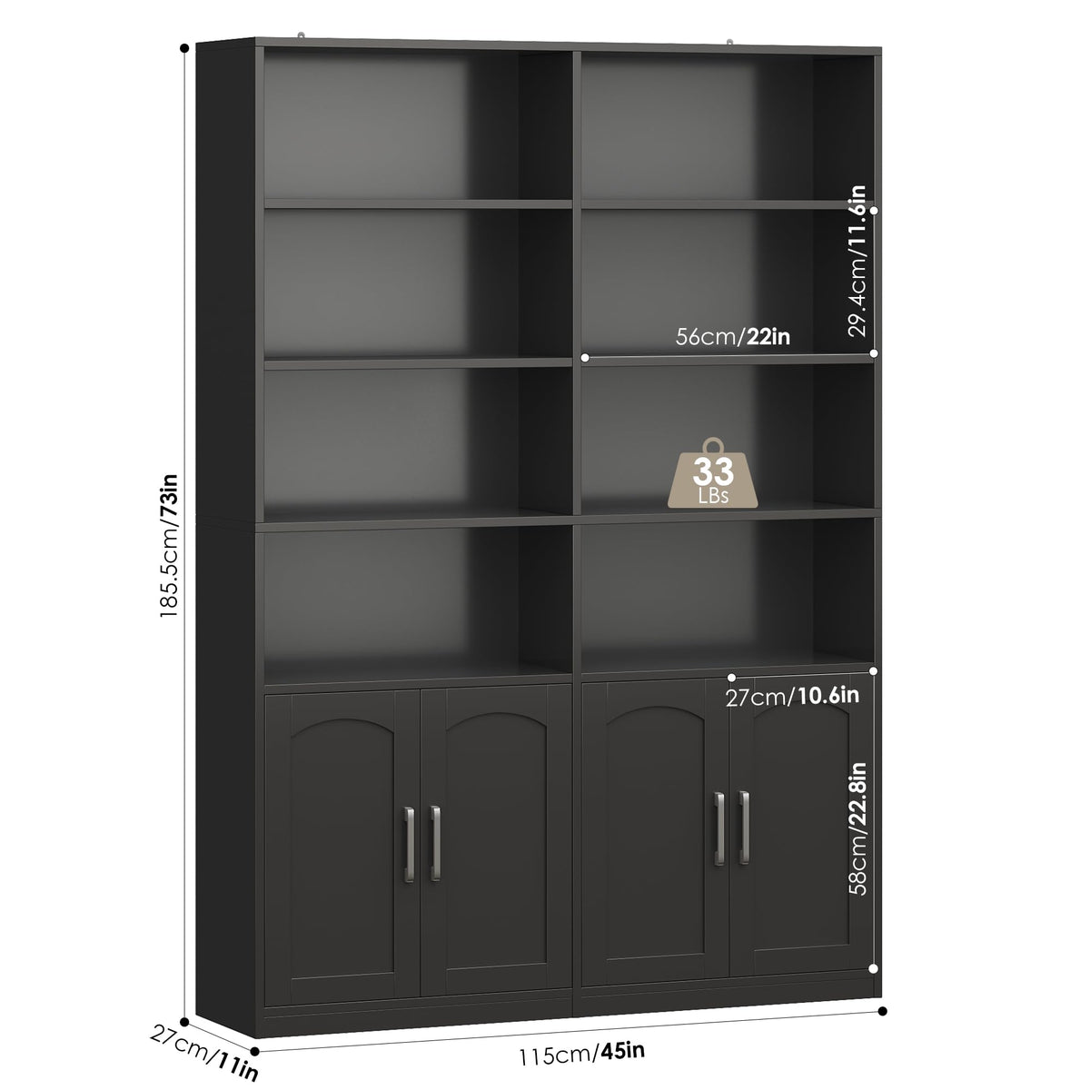 Double Wide Bookshelf and Bookcase with Doors Y4688