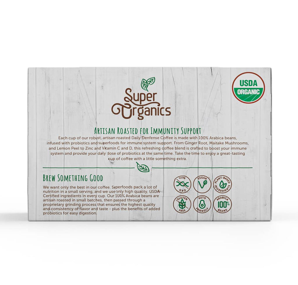 Organic Dark Roast Coffee K Cups with Superfoods and Probiotics, 10ct Single Serve Cups B304