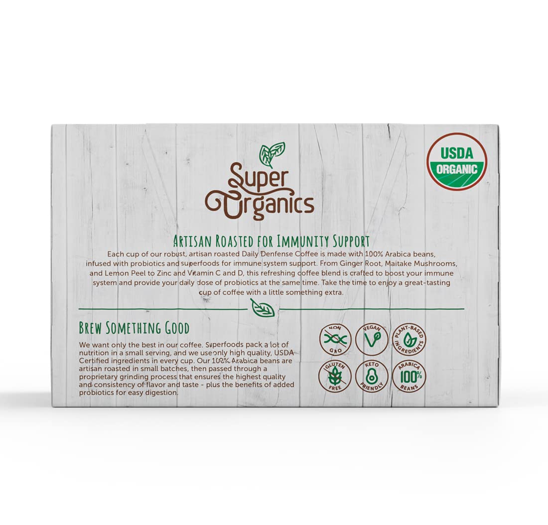 Organic Dark Roast Coffee K Cups with Superfoods and Probiotics, 10ct Single Serve Cups B304