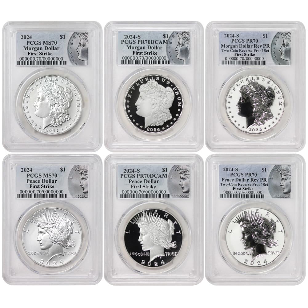 Set of 6 American Silver Morgan and Peace $1 V7262