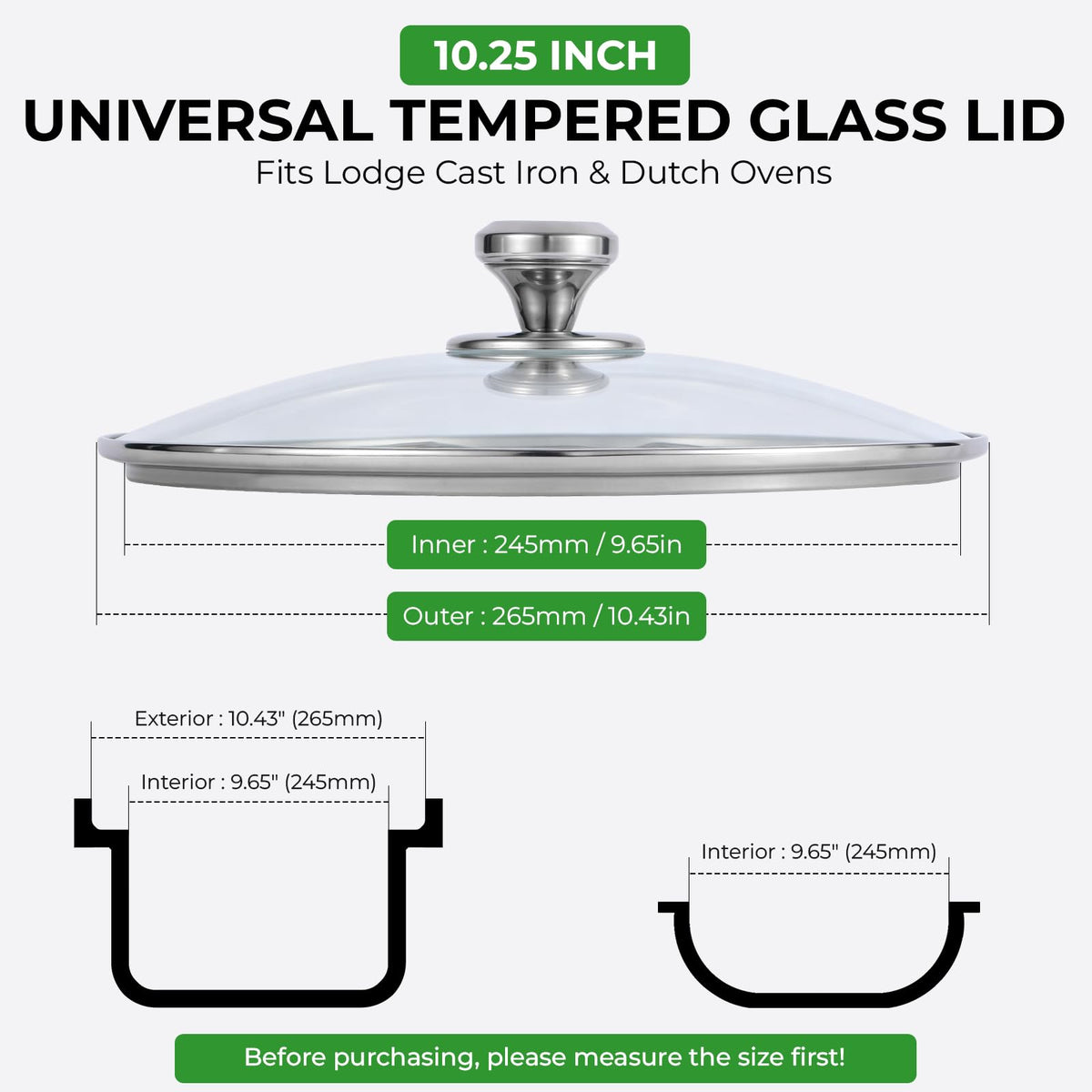 10.25 Inch Tempered Glass Lid with Stainless Steel Knob D67785