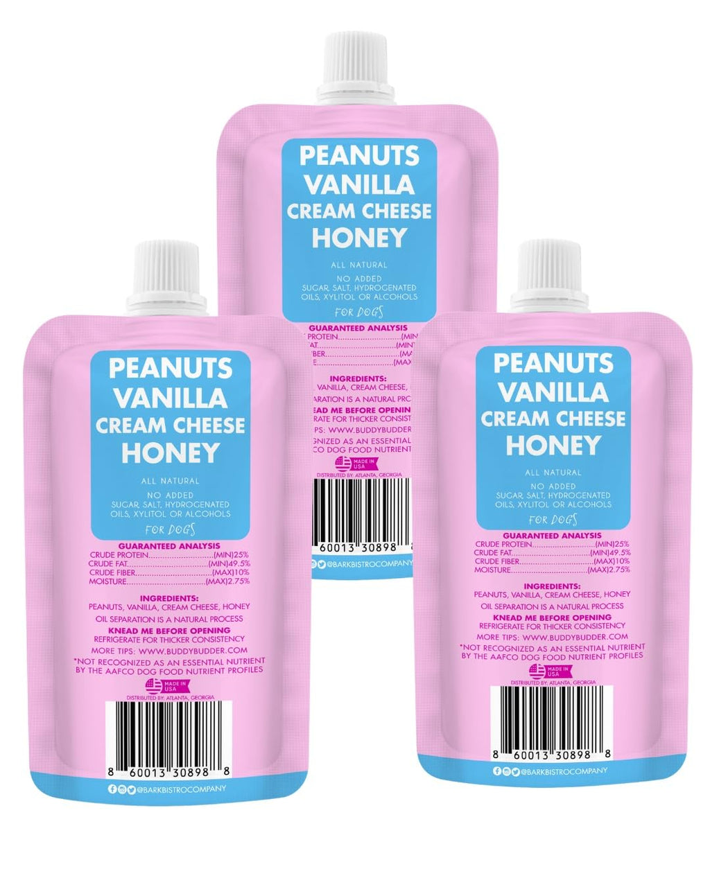3pk 4oz Natural Dog Peanut Butter Pouches E243