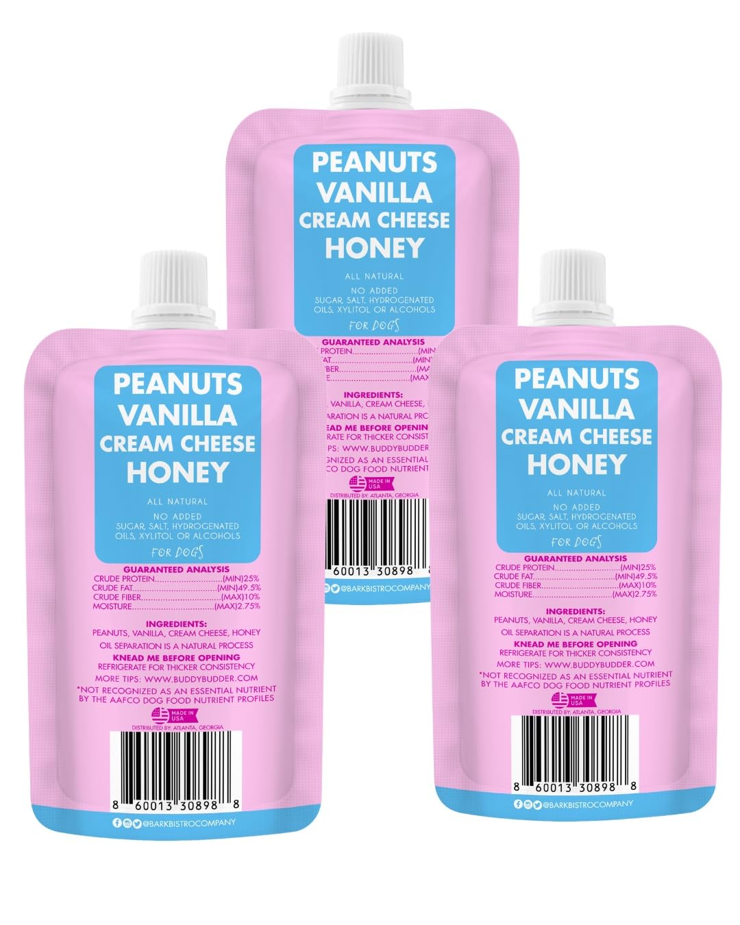 3pk 4oz Natural Dog Peanut Butter Pouches E243