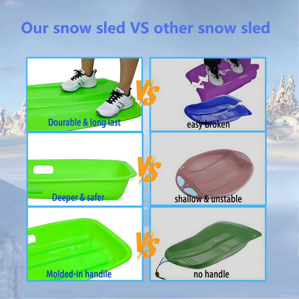 35 inch Plastic Snow Sled with Leash and 2 Handles A53093