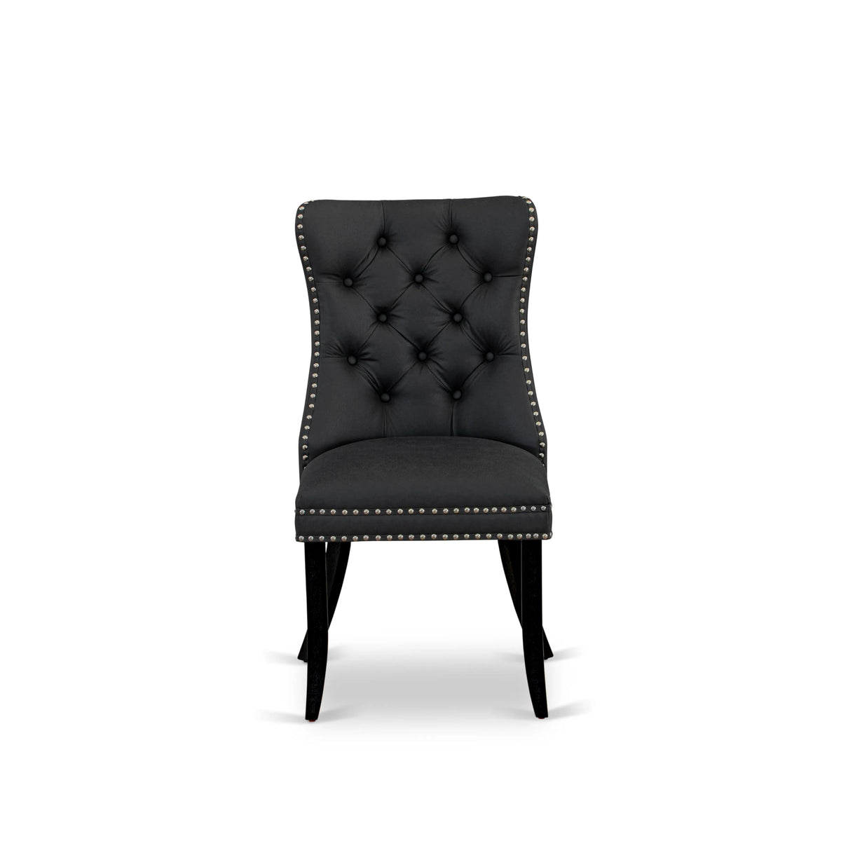 Button Tufted Dark Gray Polyester Fabric Upholstered Dining Chairs, Set of 2 Q58147