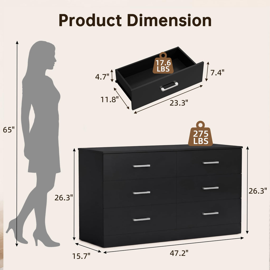 6 Drawer Dark Black Dresser T2980