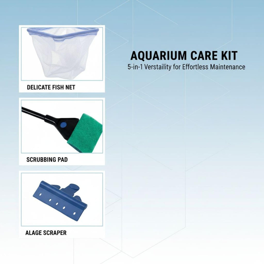 5 in 1 Aquarium Cleaning Kit with Algae Scraper Gravel Rake Fish Net and Brush R134532