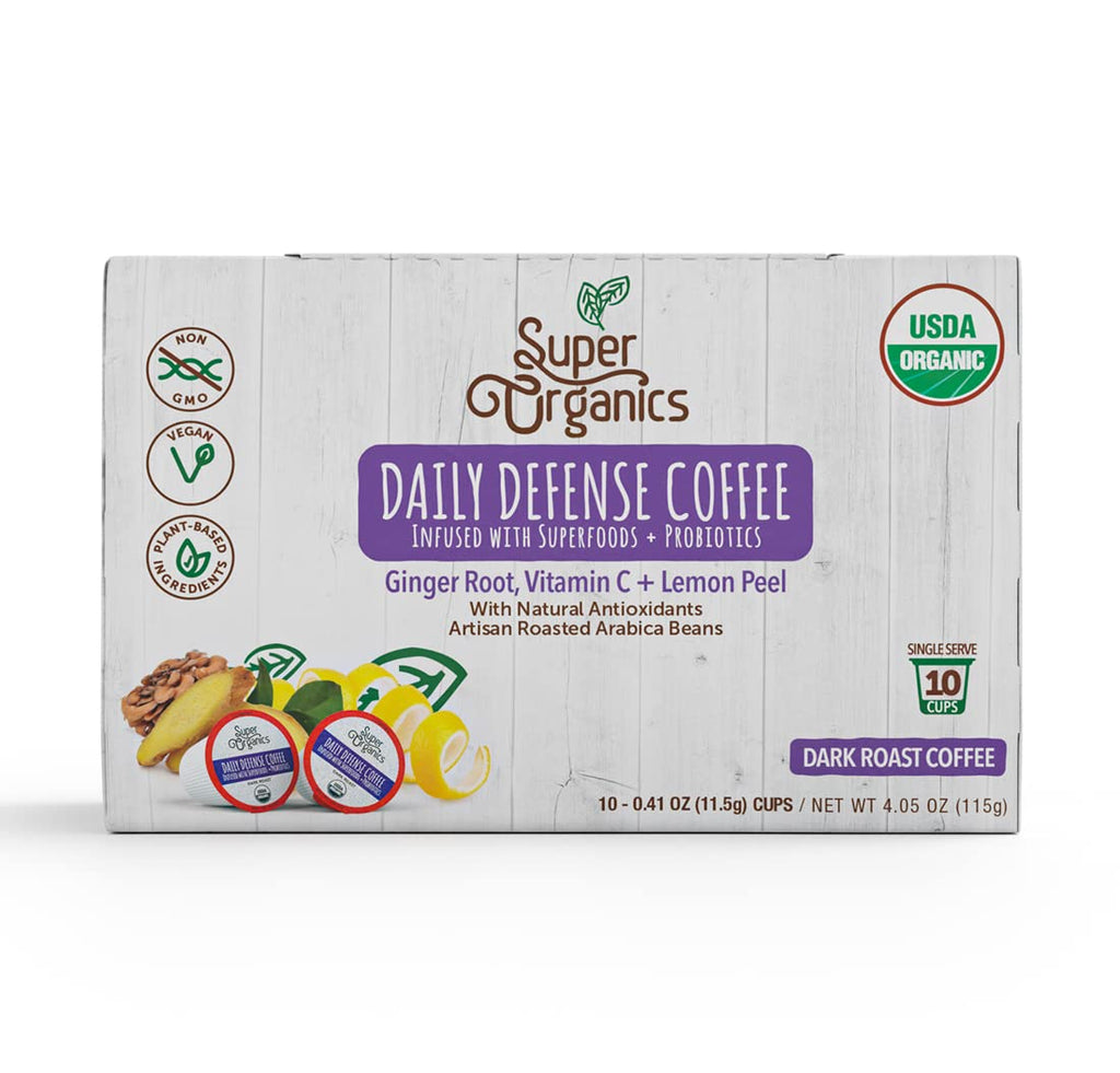 Organic Dark Roast Coffee K Cups with Superfoods and Probiotics, 10ct Single Serve Cups B304