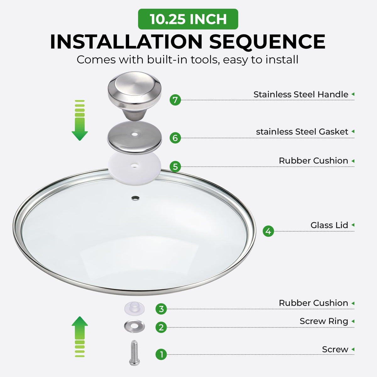 10.25 Inch Tempered Glass Lid with Stainless Steel Knob D67785
