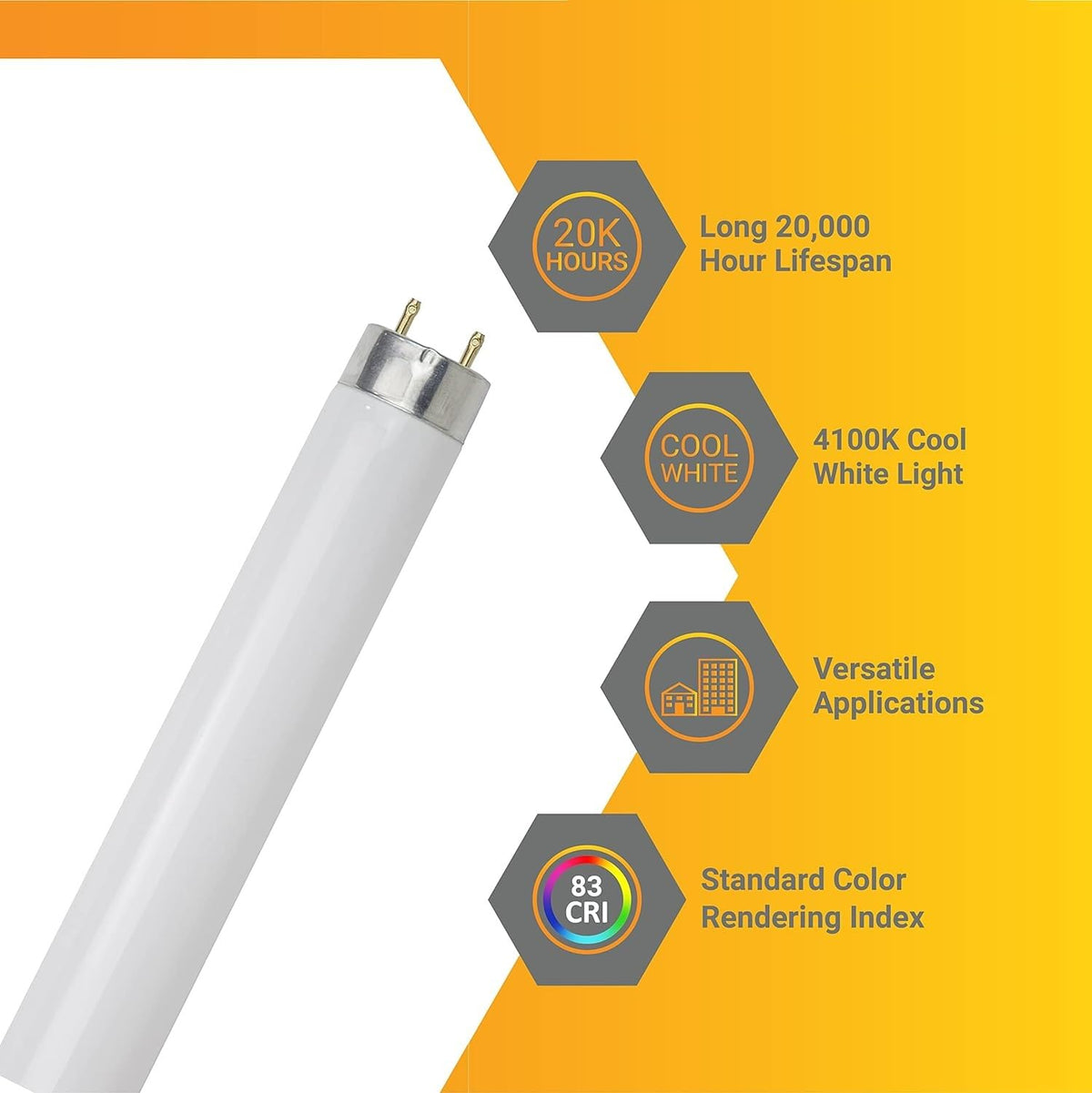T8 Fluorescent Tube Light Bulb 25W 4100K Cool White G13 Pack of 30 Y710739