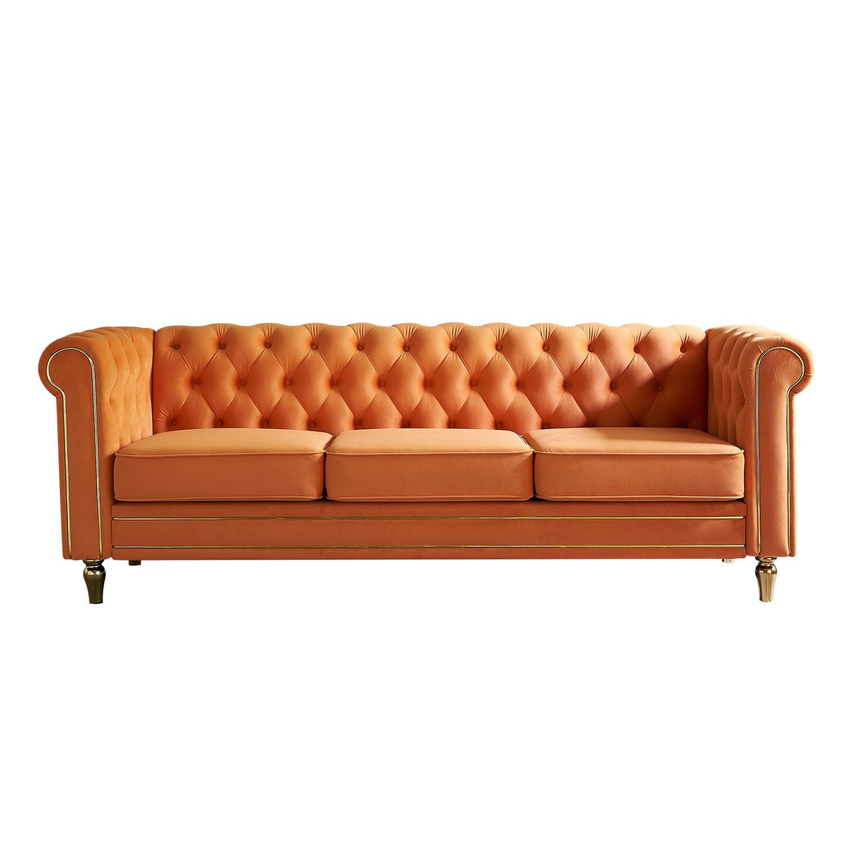 Orange Velvet 3 Seater Chesterfield Sofa I3179