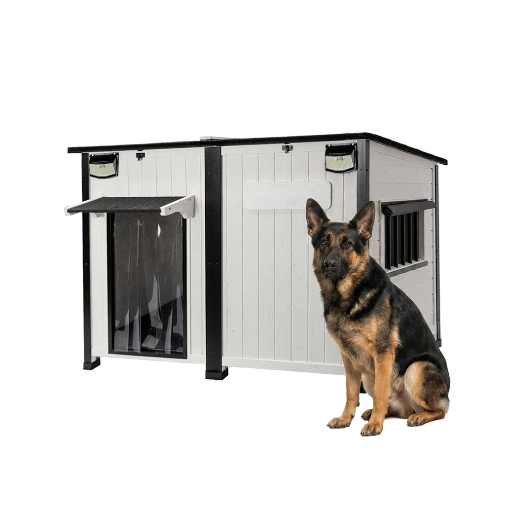 55" Large Wooden Dog House Outdoor Heavy Duty Weatherproof Kennel with Asphalt Roof E250