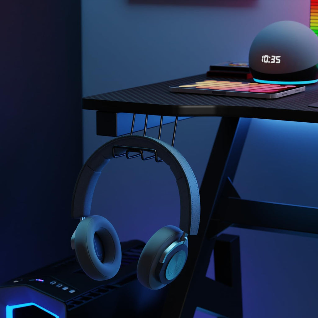 47 Inch Carbon Fiber Gaming Desk with Cup Holder and Headphone Hook X358878