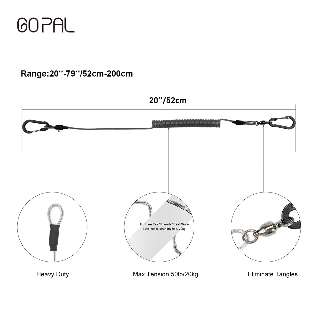 Heavy Duty Kayak Paddle Leash, Retractable Fishing Rod Tether, 2 Pack N905