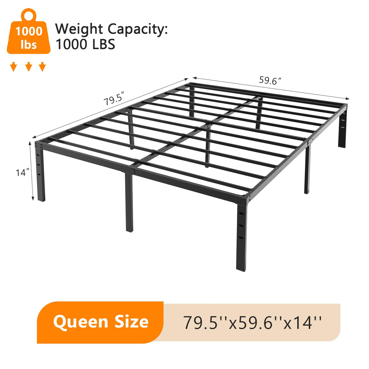 14 Inch Queen Metal Platform Bed Frame with Underbed Storage P2389