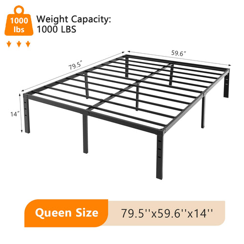 14 Inch Queen Metal Platform Bed Frame with Underbed Storage P2389
