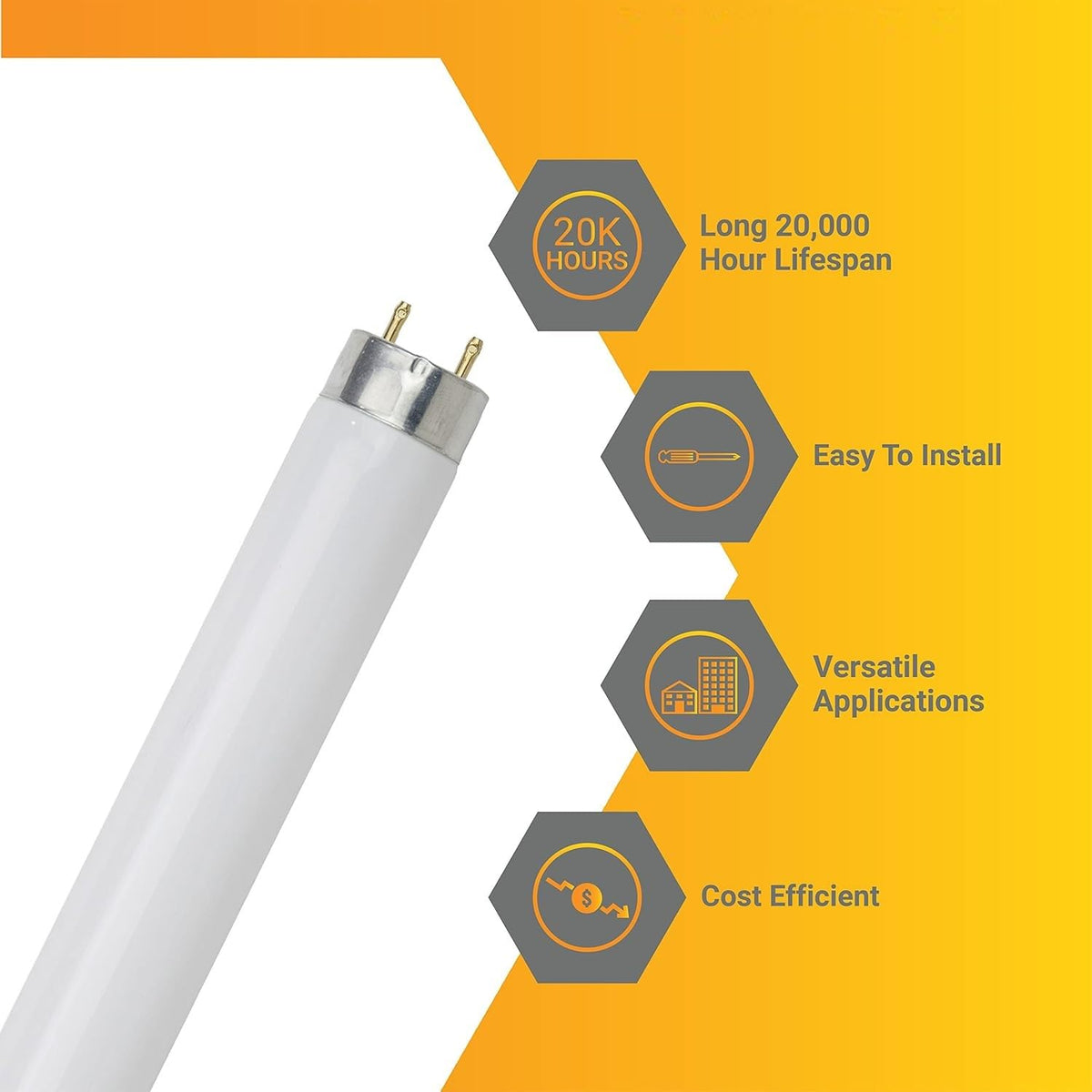 24 Inch T8 Fluorescent Tube Light Bulb 17W 3500K Neutral White G13 Base Pack of 30 B8847