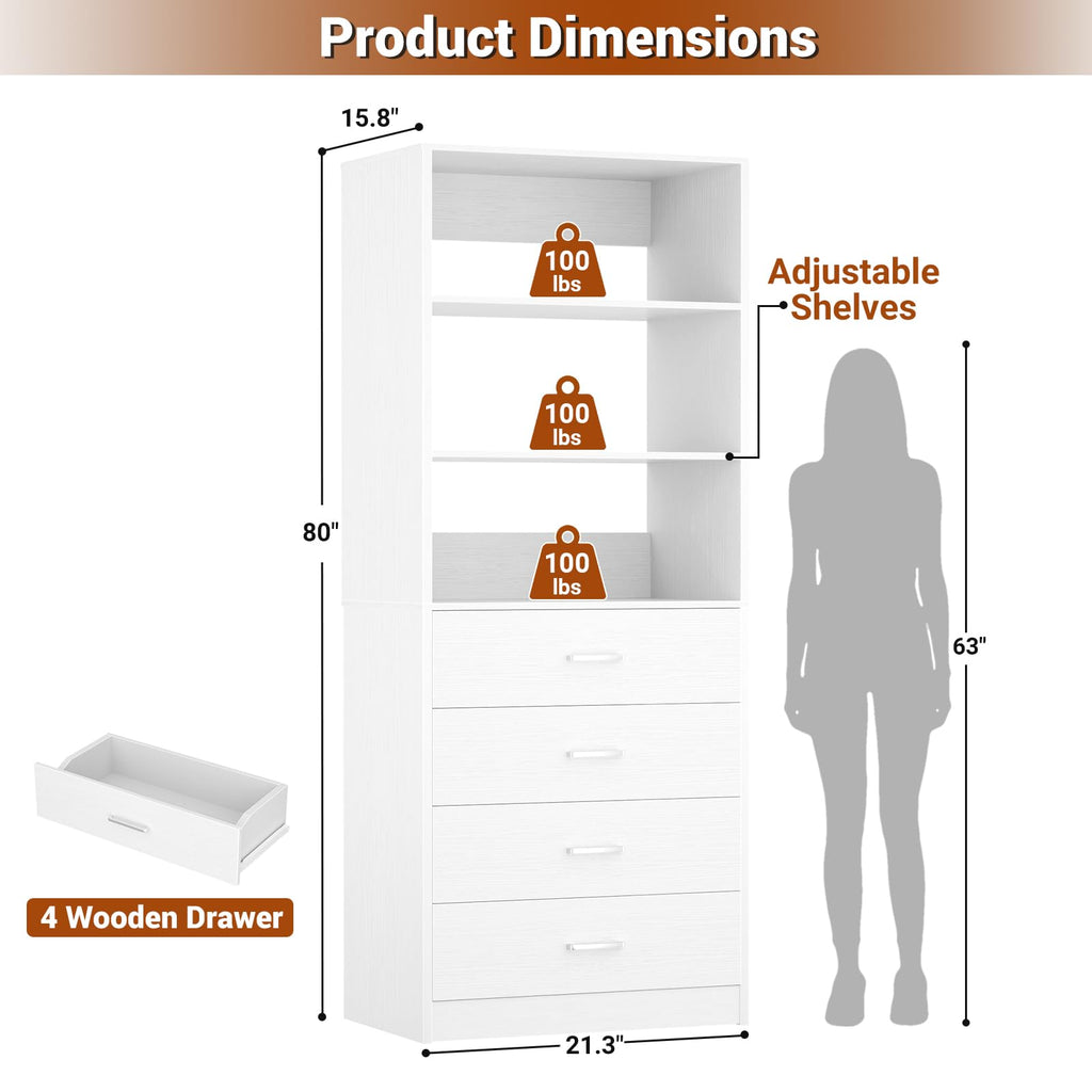 White Wood Closet Organizer System V837