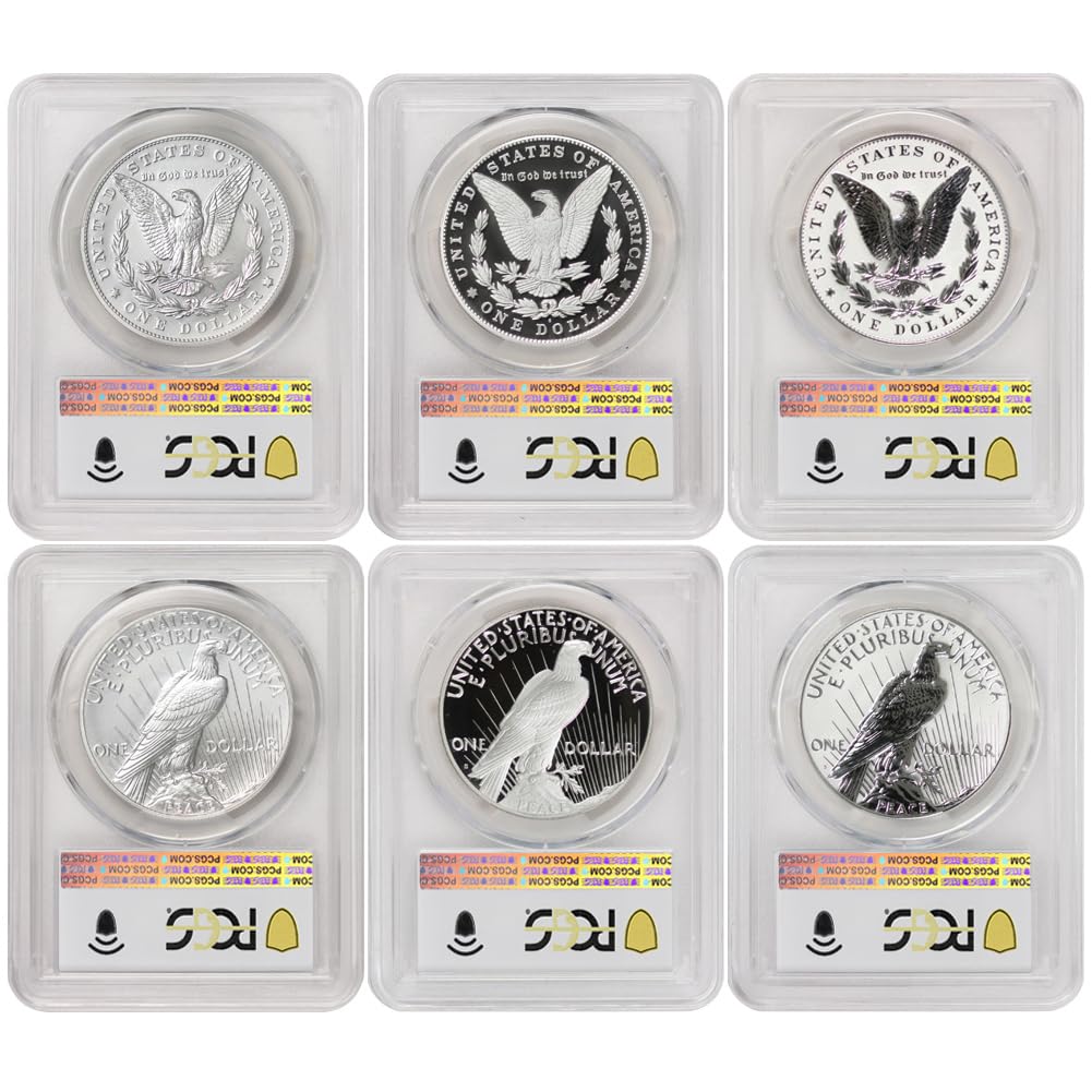 Set of 6 American Silver Morgan and Peace $1 V7262