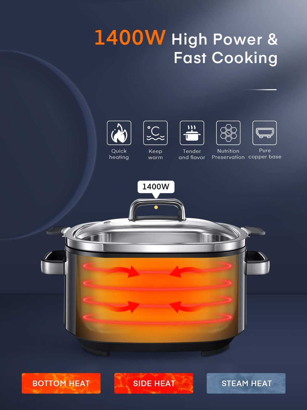 6 Quart Programmable Stainless Steel Slow Cooker E102